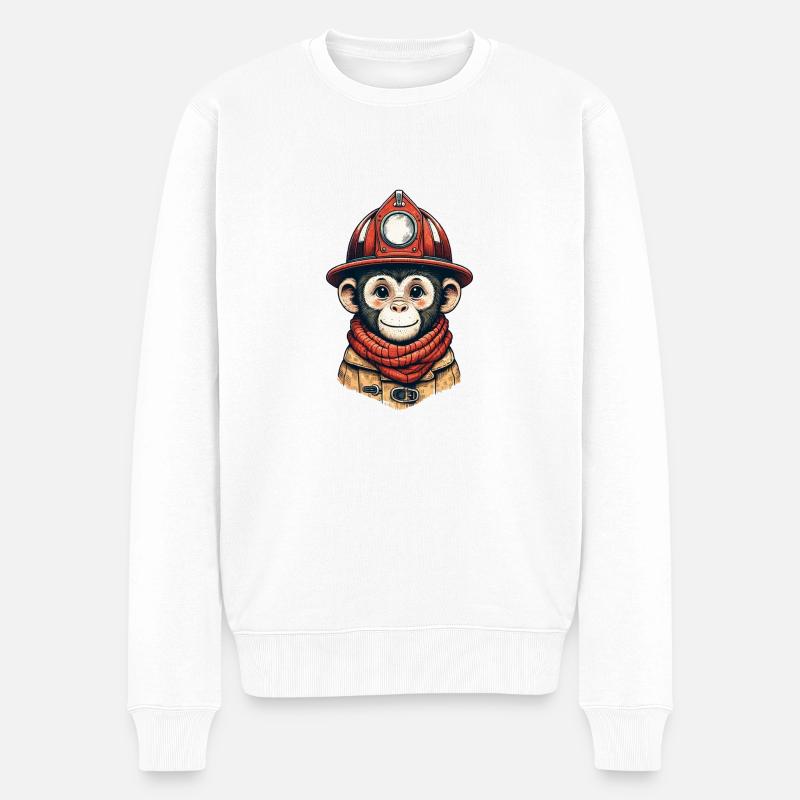 Pompier singe | Sapeurs-pompiers Äffle - Pull Premium bio Homme - blanc