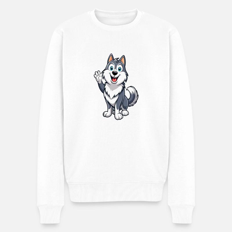 Malamute amical remuant la queue - Pull Premium bio Homme - blanc