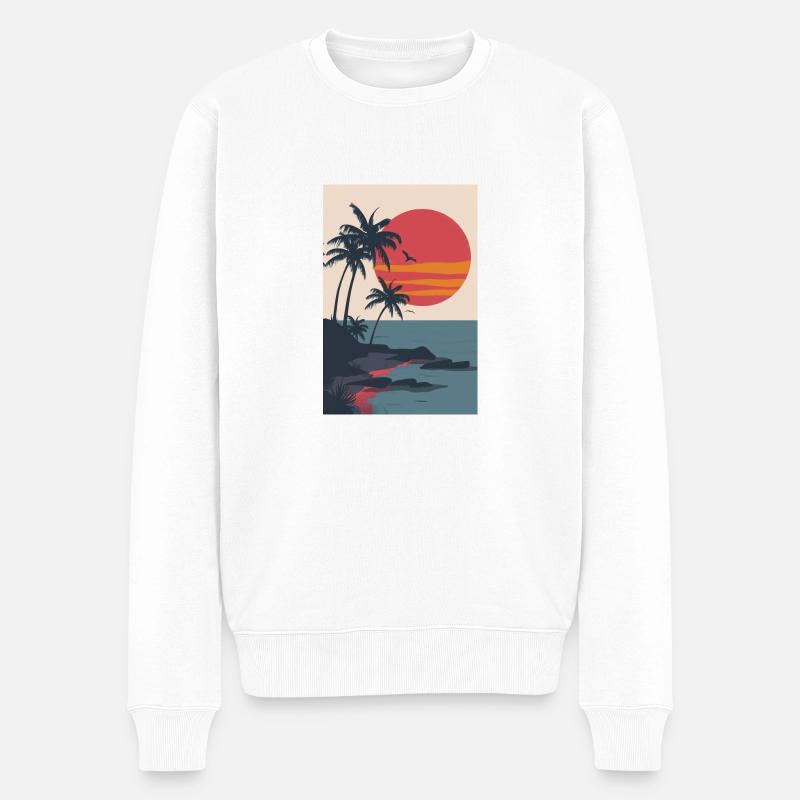 Plage au coucher du soleil | IA - Pull Premium bio Homme - blanc