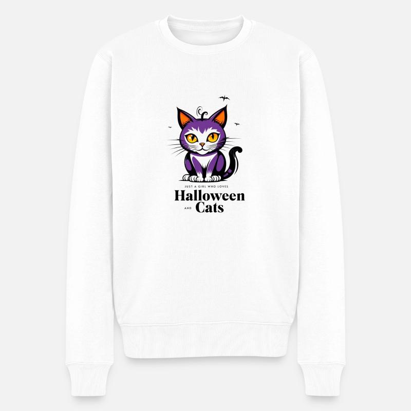 Halloween Katze süß - Männer Premium Bio Pullover - Weiß