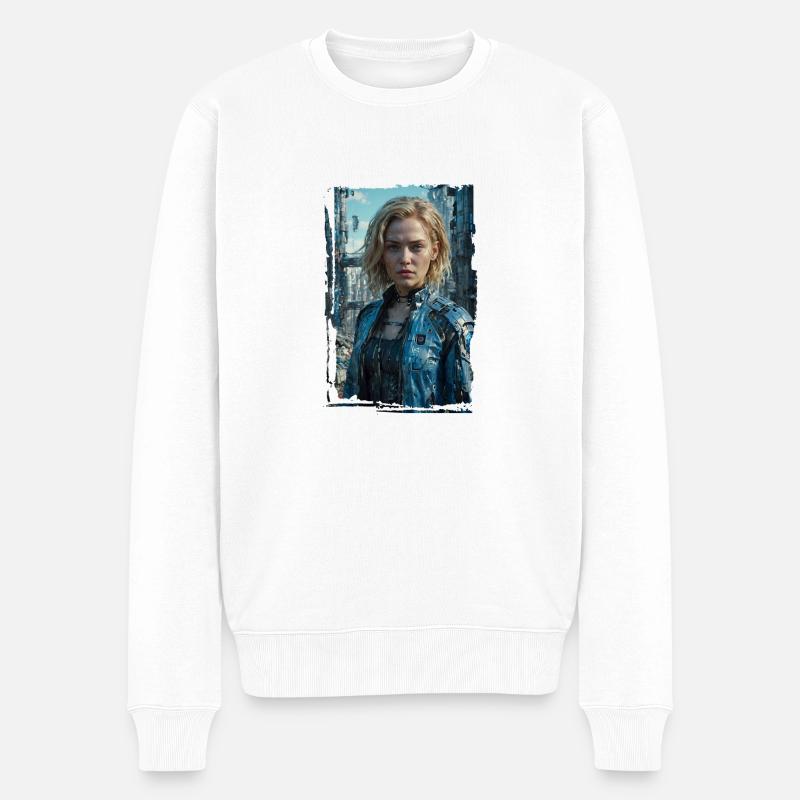 Porträt eines Sci-Fi-Cyberpunk-Mädchens - Männer Premium Bio Pullover - Weiß