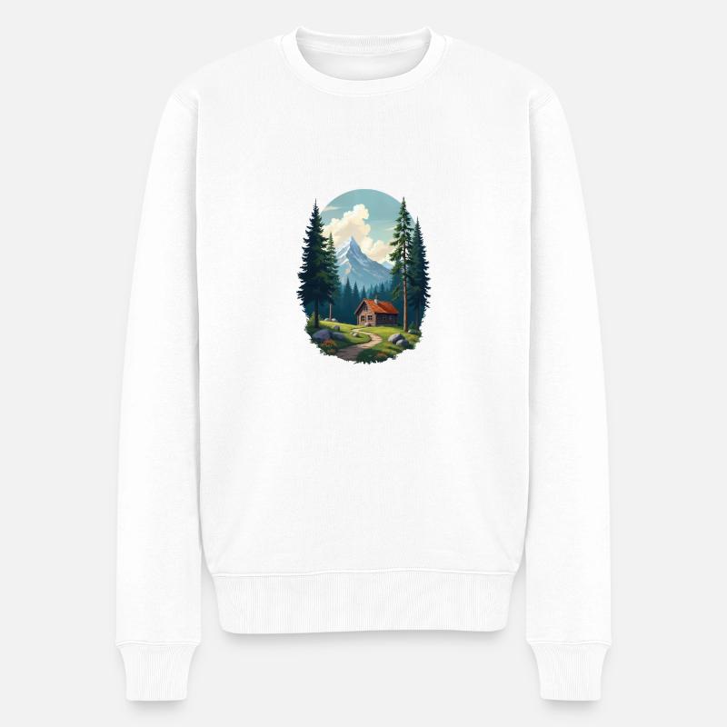 Cabane pixélisée dans les bois - Pull Premium bio Homme - blanc