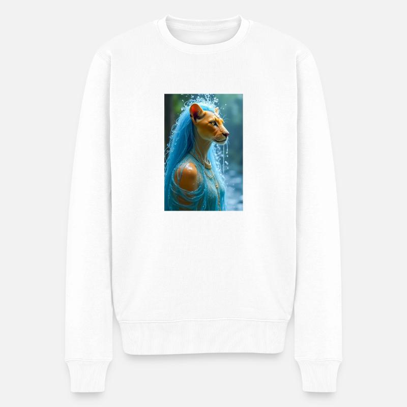 Tefnut, löwenköpfige Göttin - Männer Premium Bio Pullover - Weiß