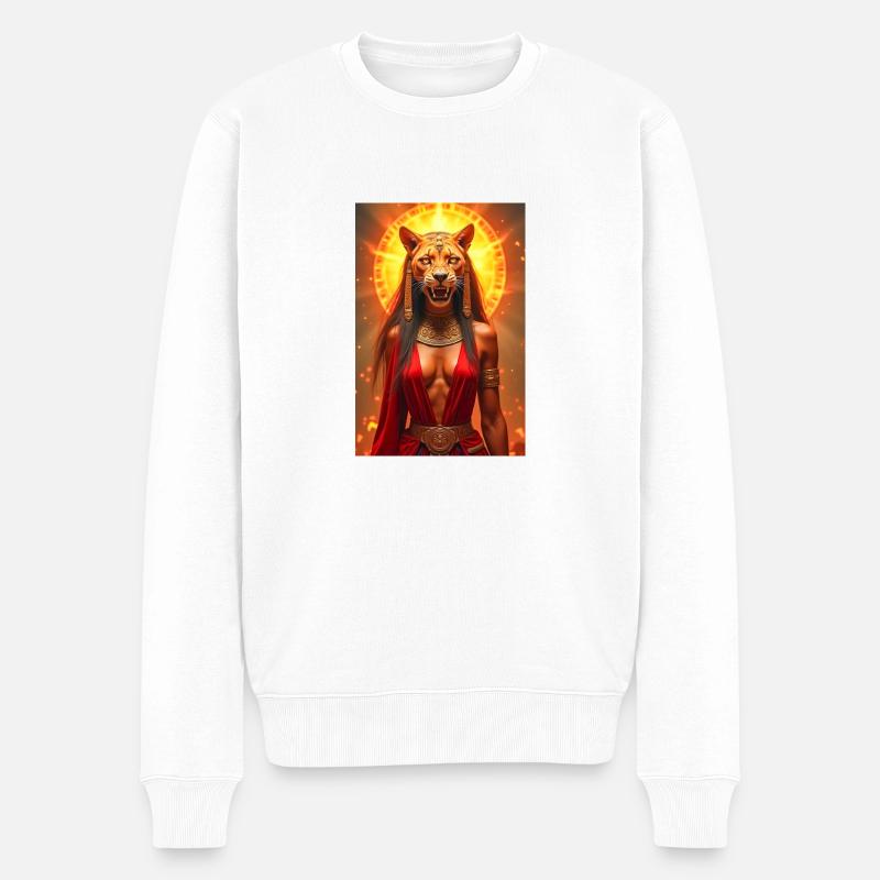 Sekhmet, löwenköpfige Kriegsgöttin, stehend - Männer Premium Bio Pullover - Weiß