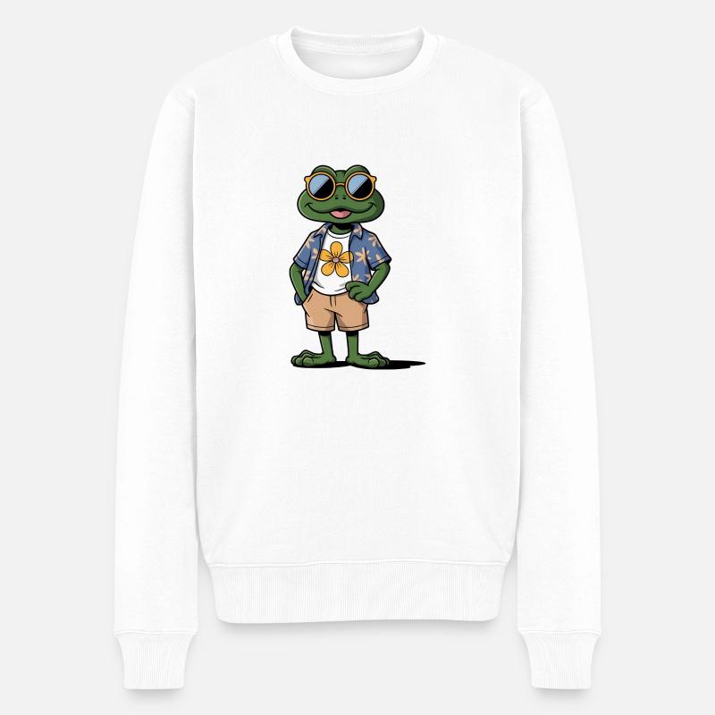 Lustiger Sommerfrosch - Männer Premium Bio Pullover - Weiß
