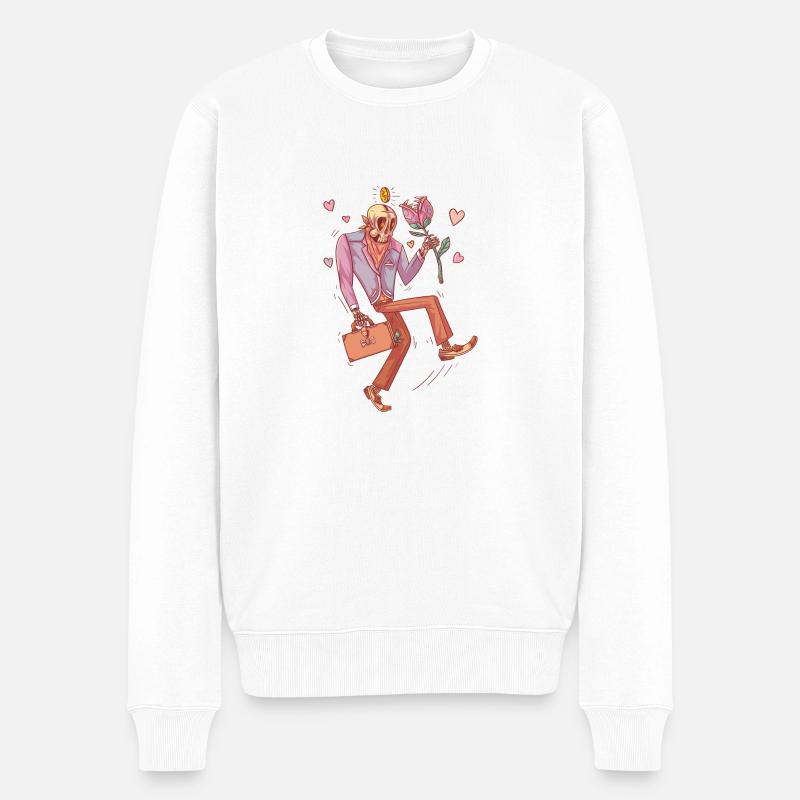 Verliebter Skelett mit fleischfressender Blume - Männer Premium Bio Pullover - Weiß