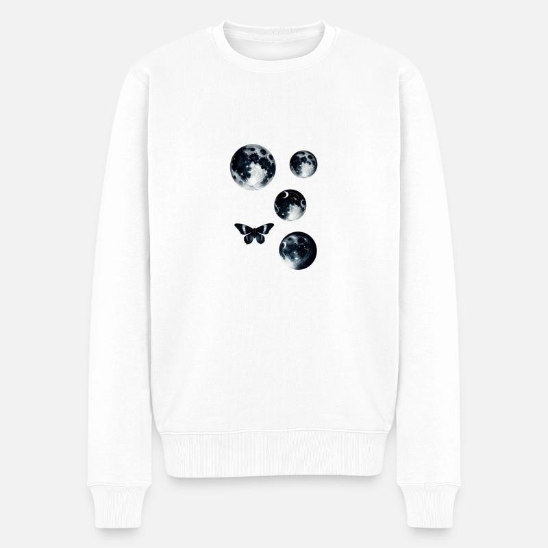 planète, papillon, lune, illustration, planète - Pull Premium bio Homme - blanc