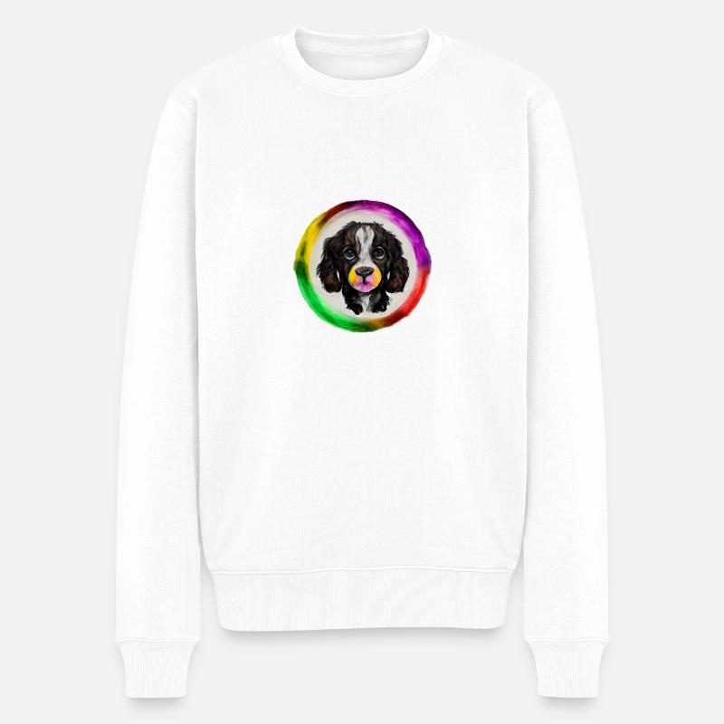 Regenbogen Hund Cocker Spaniel - Männer Premium Bio Pullover - Weiß