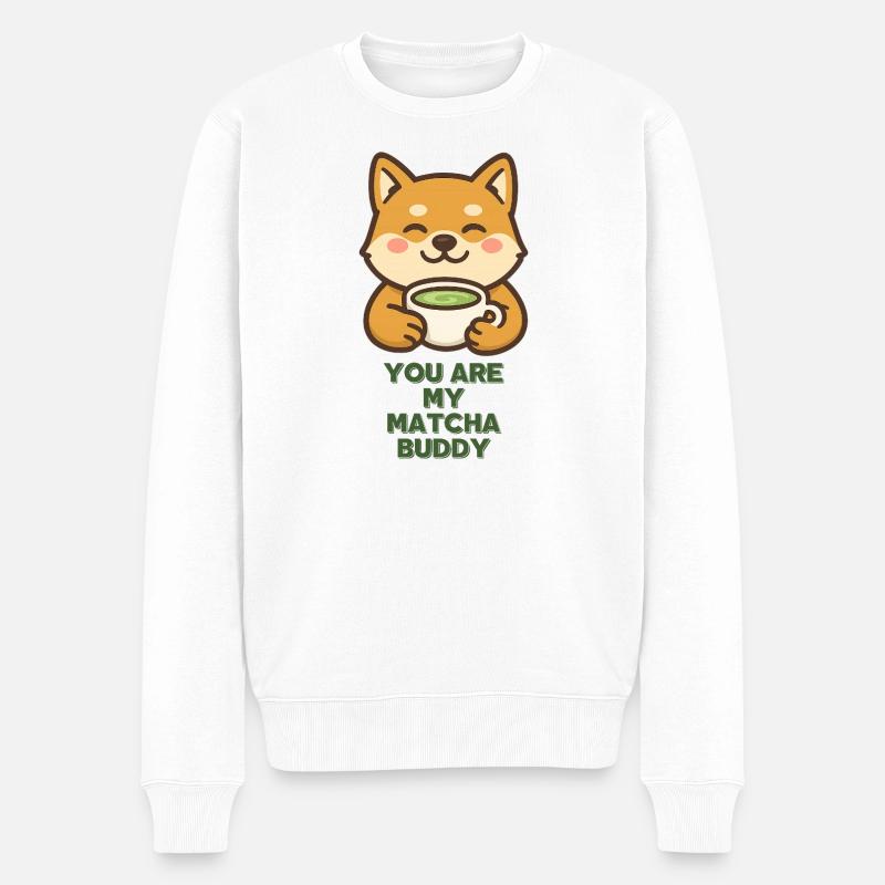 Matcha Buddy - Hund  - Männer Premium Bio Pullover - Weiß