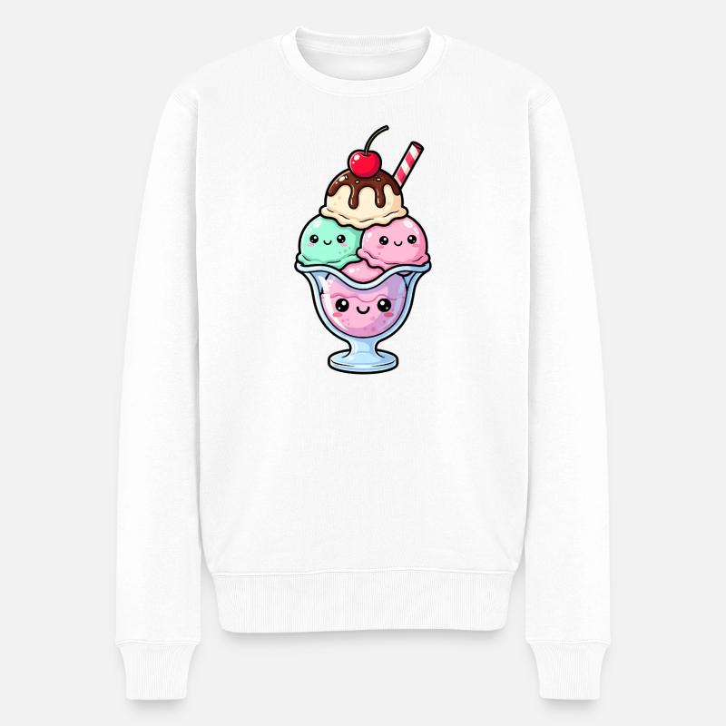 Kawaii Sundae Trio Delight - Männer Premium Bio Pullover - Weiß