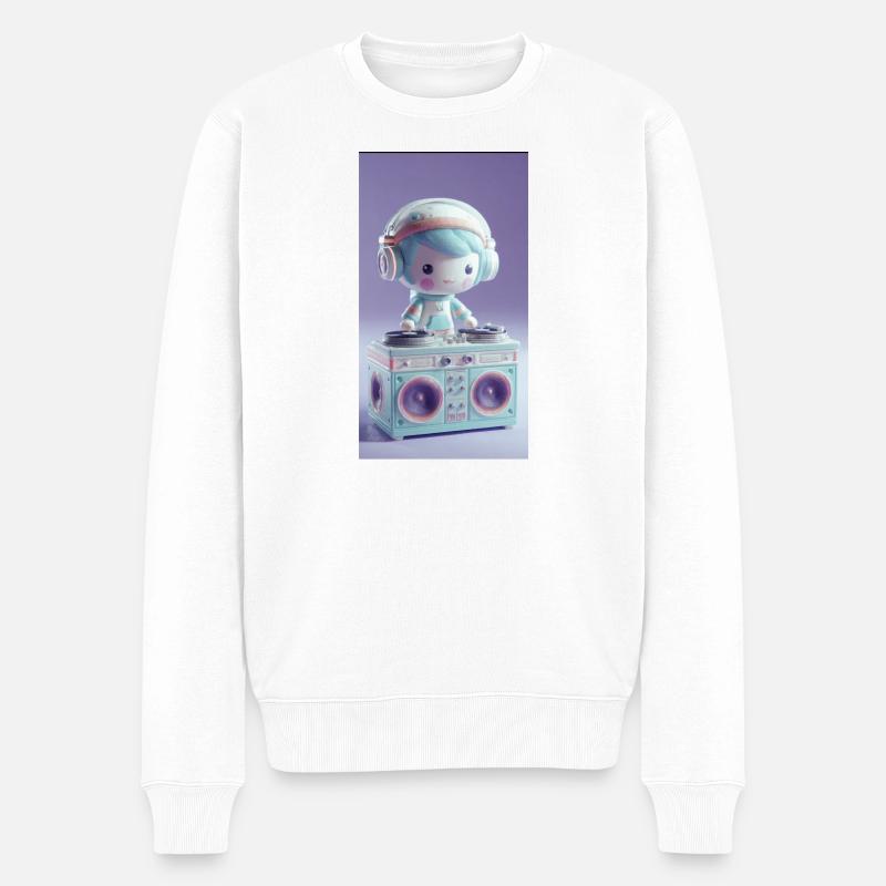 Pastell DJ Puppe am Turntable - Männer Premium Bio Pullover - Weiß