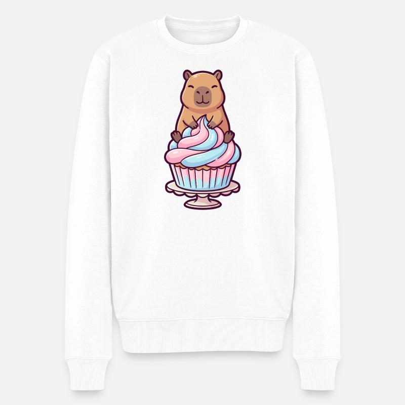 Capybara sur gâteau cupcake motif sucré - Pull Premium bio Homme - blanc