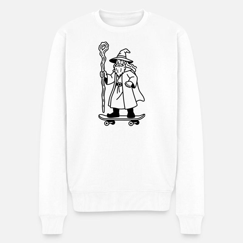 Wizard sur skateboard - Pull Premium bio Homme - blanc