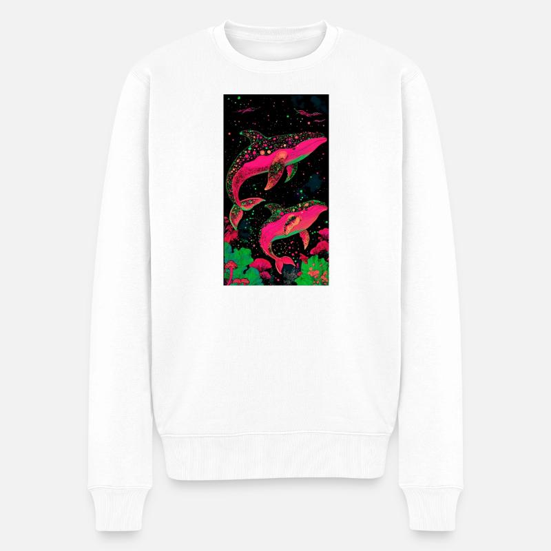Neon Kosmoswale im Sternenmeer - Männer Premium Bio Pullover - Weiß