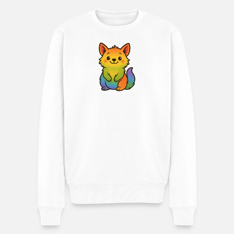 Bunter Regenbogen Fuchs - Männer Premium Bio Pullover - Weiß