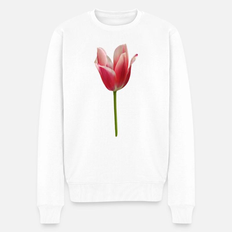 pinke Tulpe - Männer Premium Bio Pullover - Weiß