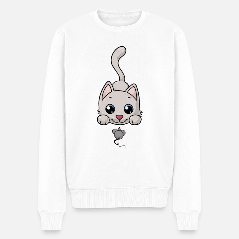chat bande dessinée douce - Pull Premium bio Homme - blanc