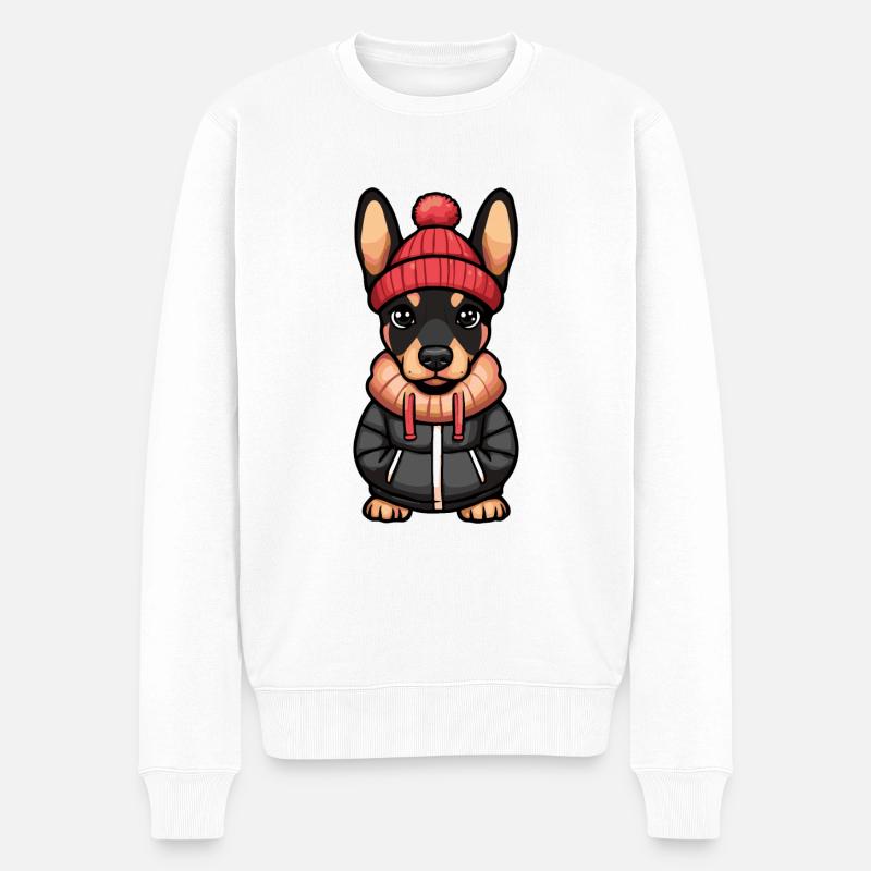 Doberman Hund Winter - Männer Premium Bio Pullover - Weiß