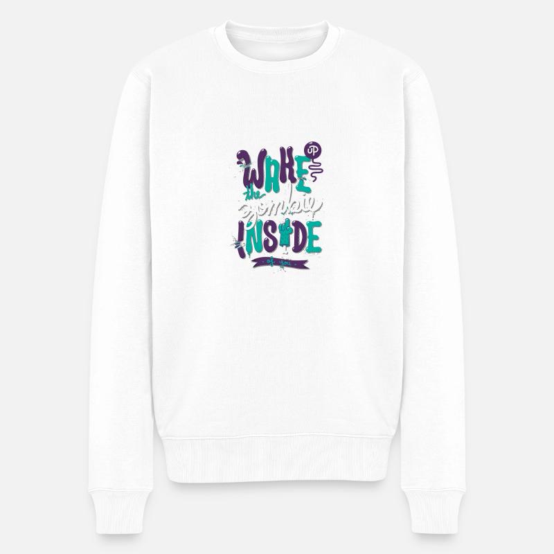 Wake up - Zombie inside - Pull Premium bio Homme - blanc