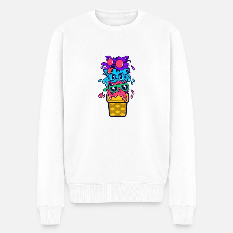 Katzen Eiscreme Geschenk - Männer Premium Bio Pullover - Weiß