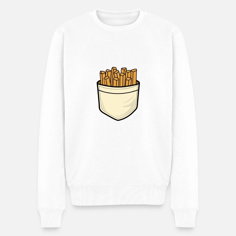 Brusttaschen Pommes - Männer Premium Bio Pullover - Weiß