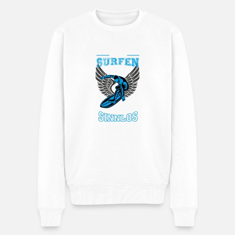 Surfen Leben sinnlos - Geschenk - Männer Premium Bio Pullover - Weiß