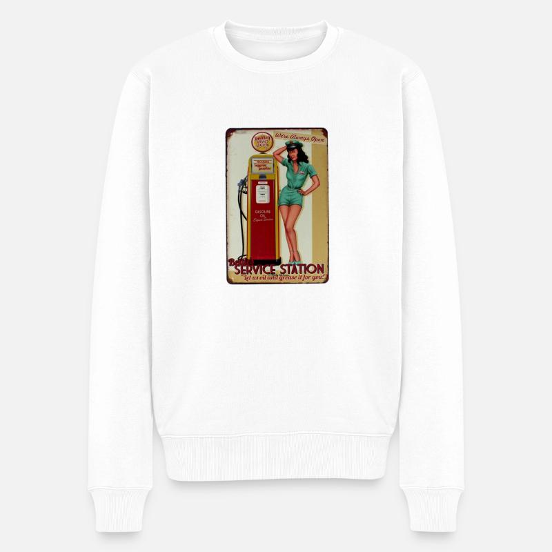Pin up Service Station - Männer Premium Bio Pullover - Weiß
