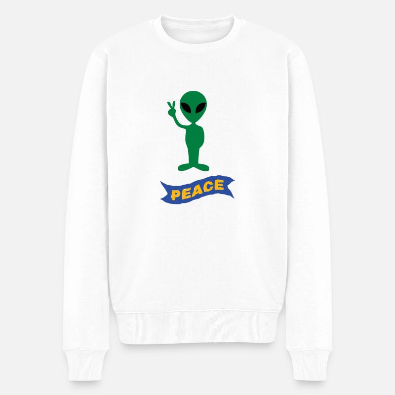 Alien Peace - Männer Premium Bio Pullover - Weiß