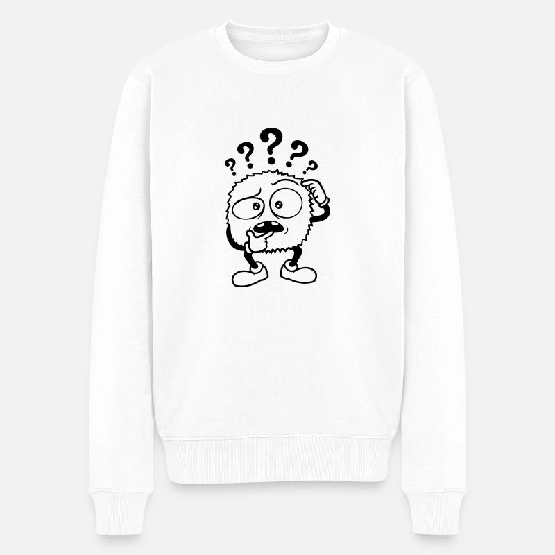 Zweifelnd Fragezeichen skeptisches Monster - Männer Premium Bio Pullover - Weiß