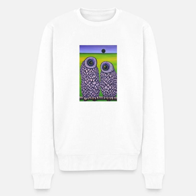 Eule im Feld - Männer Premium Bio Pullover - Weiß