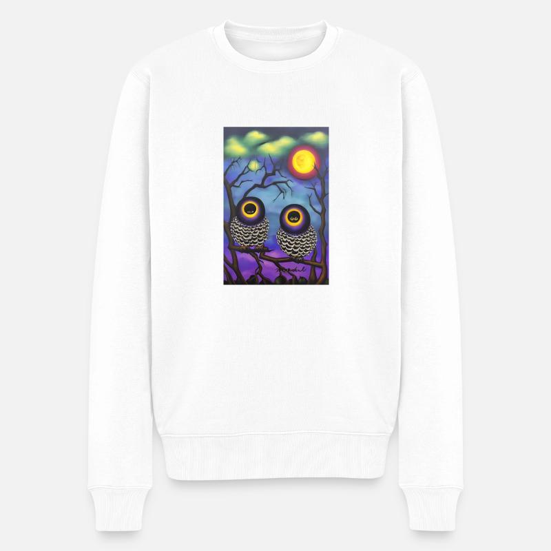 Eulen im Mond - Männer Premium Bio Pullover - Weiß