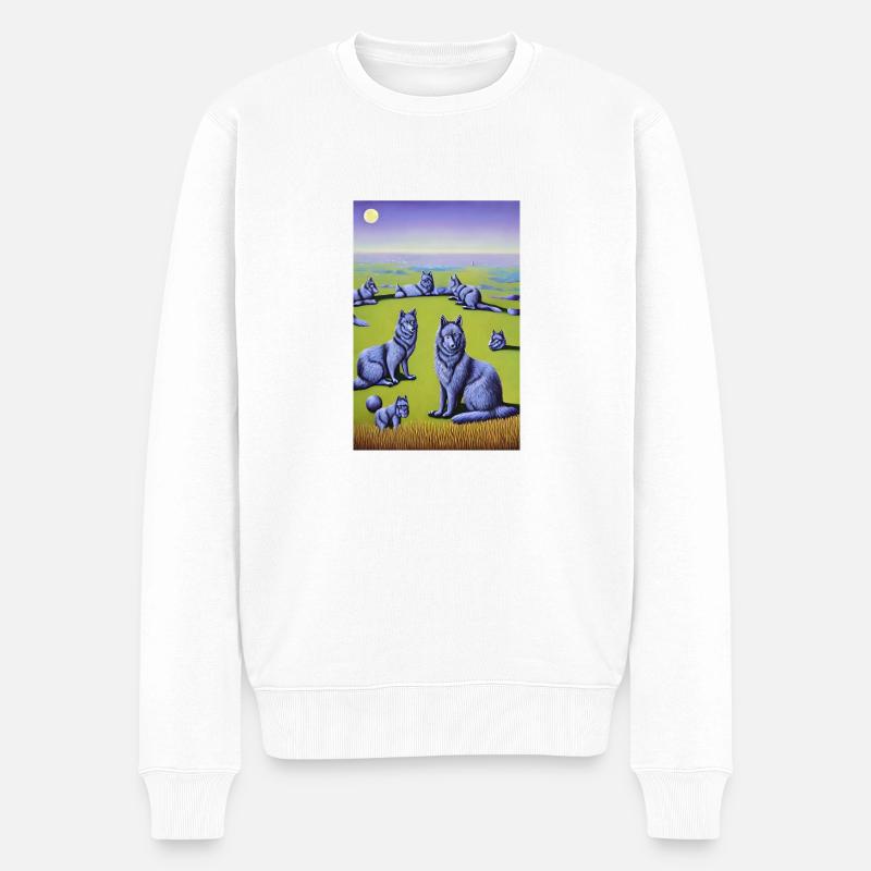 Wölfe im Rudel - Männer Premium Bio Pullover - Weiß