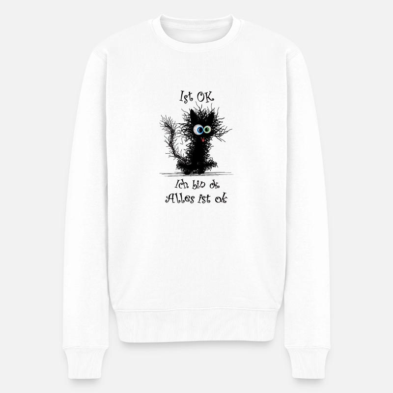 Katze Ich bin ok it`s fine - Männer Premium Bio Pullover - Weiß