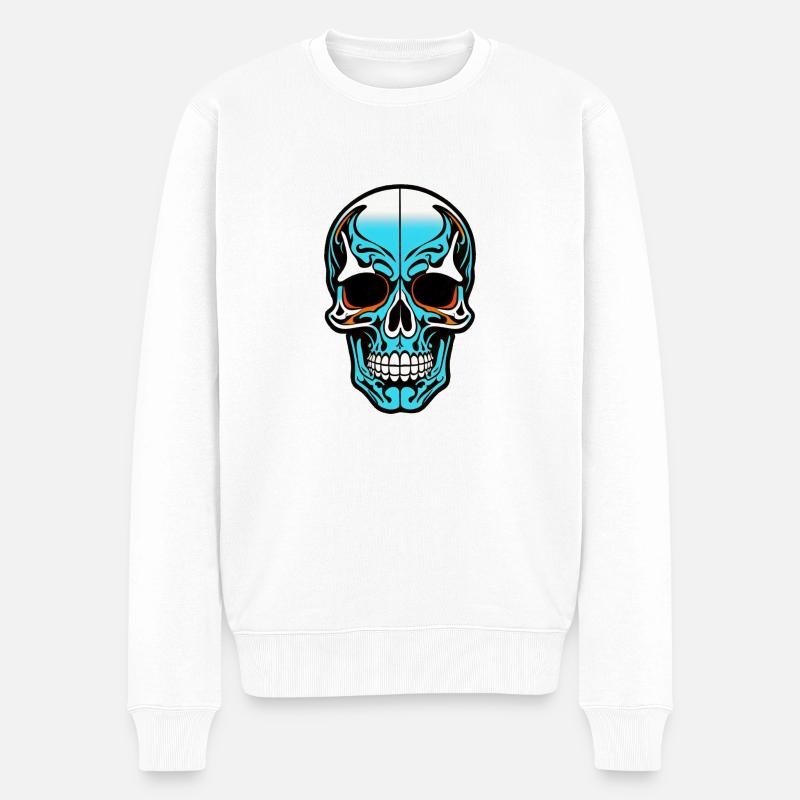 Skull Head Blue Design - Männer Premium Bio Pullover - Weiß