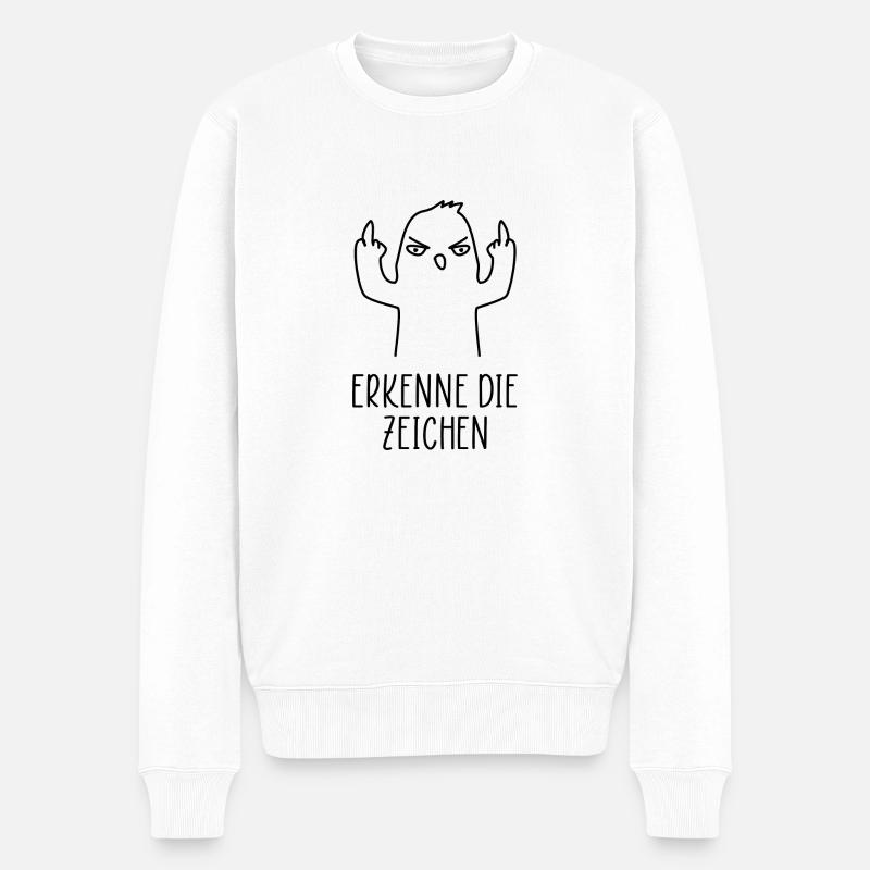Vogel Erkenne die Zeichen Spruch Humor - Männer Premium Bio Pullover - Weiß