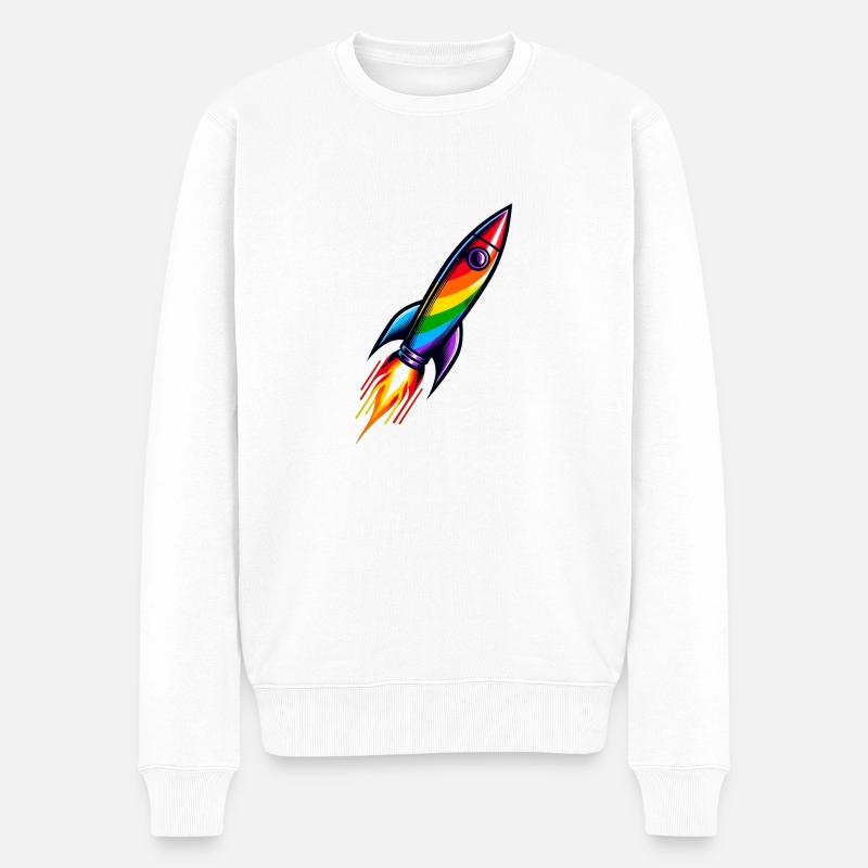 Rainbow Rocket | Rocket launch - Men's Premium Organic Jumper - white