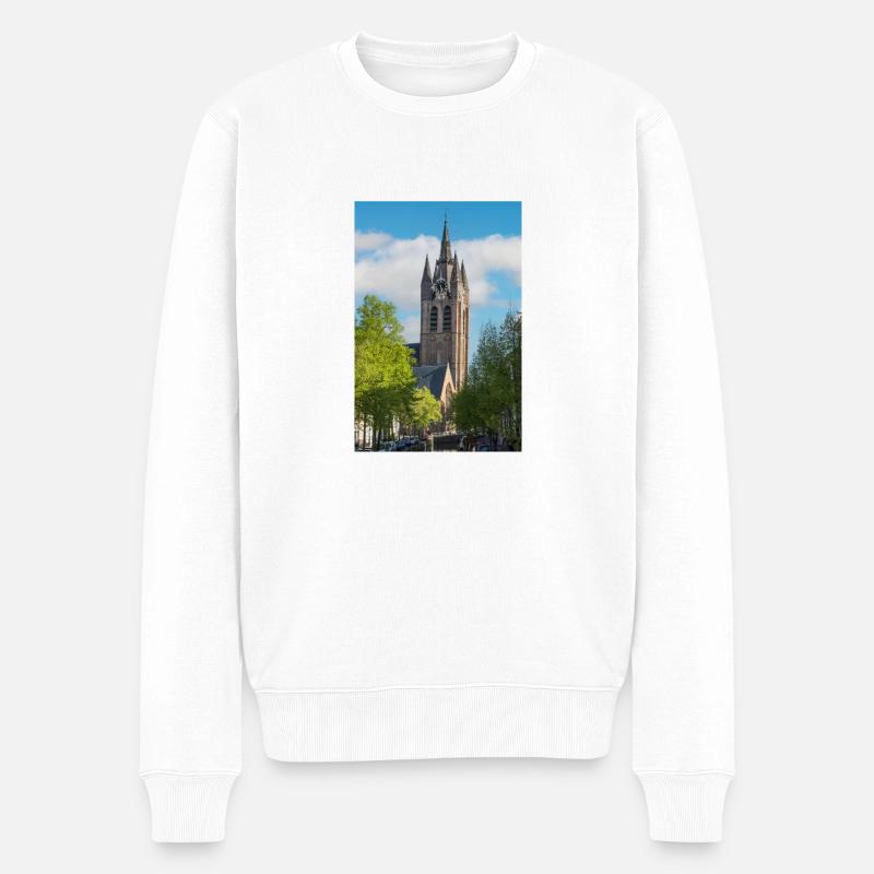 Vieille église (Oude Kerk) à Delft, Pays-Bas - Pull Premium bio Homme - blanc