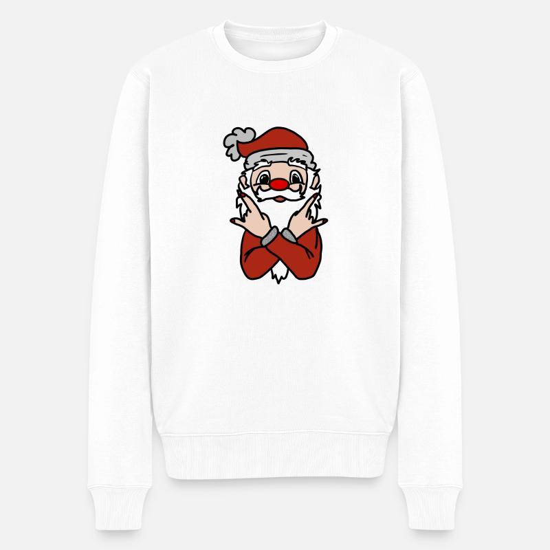 Santa Pose: Fingerzeichen Spaß - Männer Premium Bio Pullover - Weiß