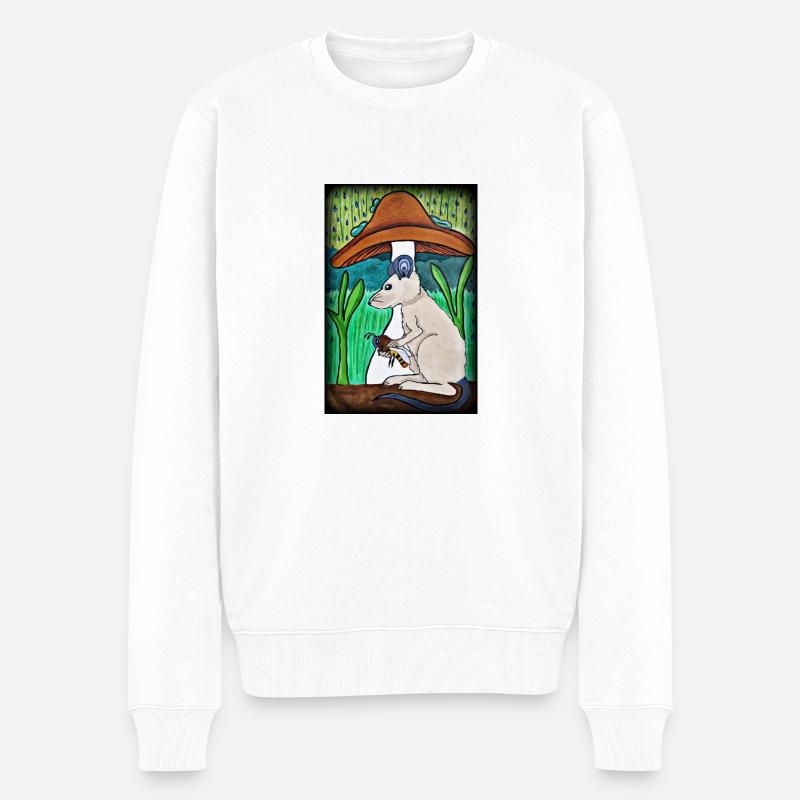 Maus mit Bienchen im Regen - Männer Premium Bio Pullover - Weiß