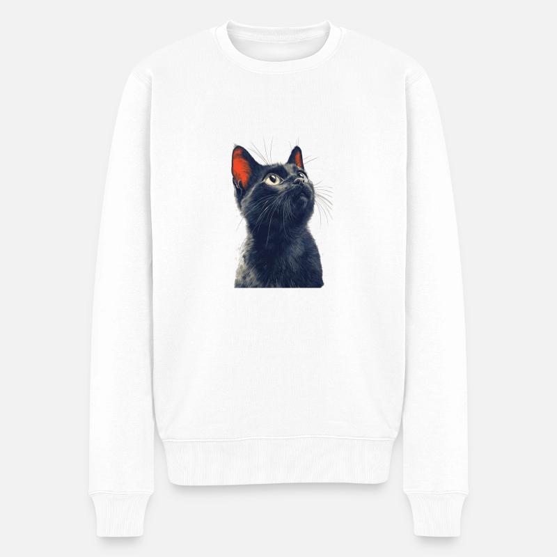Chat noir - Pull Premium bio Homme - blanc