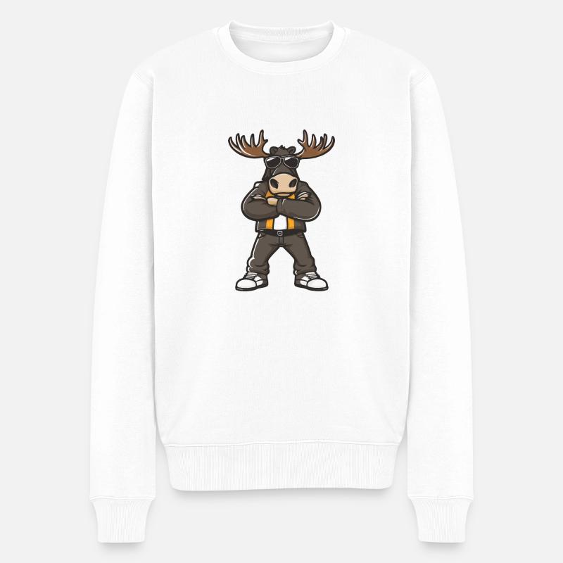 Elch Comic - Männer Premium Bio Pullover - Weiß