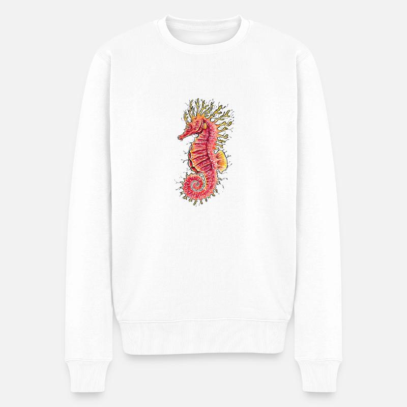 Seepferdchen - Männer Premium Bio Pullover - Weiß