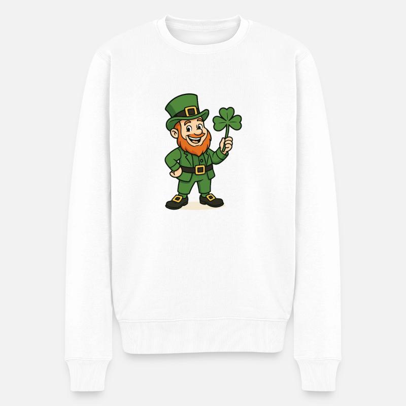 Leprechaun Kleeblatt - Männer Premium Bio Pullover - Weiß