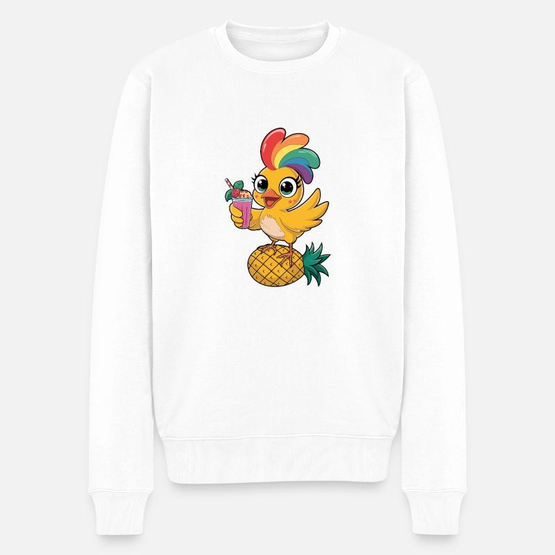 Süßes tropisches Huhn mit Regenbogenfedern - Männer Premium Bio Pullover - Weiß