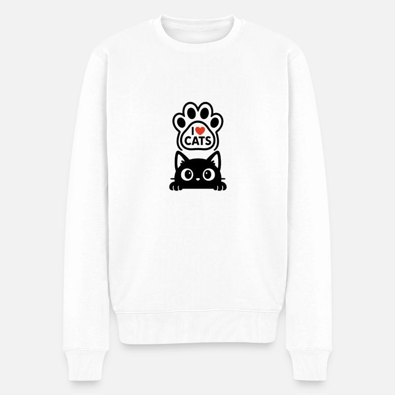 Ich liebe Katzen - Männer Premium Bio Pullover - Weiß