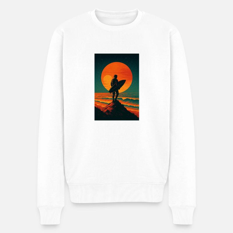 Sunset Seeker – Surf the Stars - Männer Premium Bio Pullover - Weiß