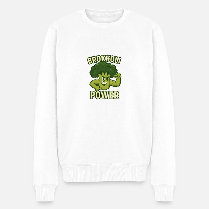 Brokkoli Power – Gemüse mit Muckis - Männer Premium Bio Pullover - Weiß