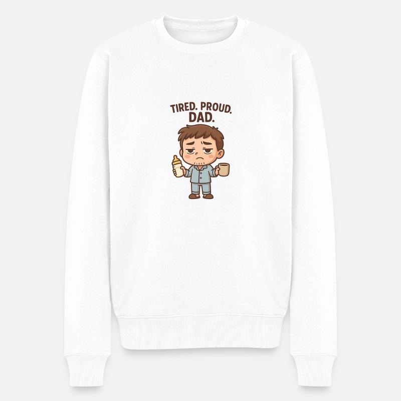 Müde. Stolz. Papa. - Männer Premium Bio Pullover - Weiß