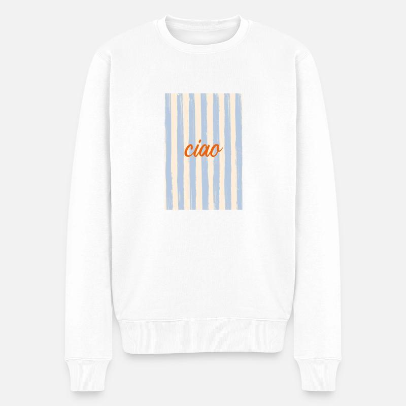 Ciao blau gestreift - Männer Premium Bio Pullover - Weiß
