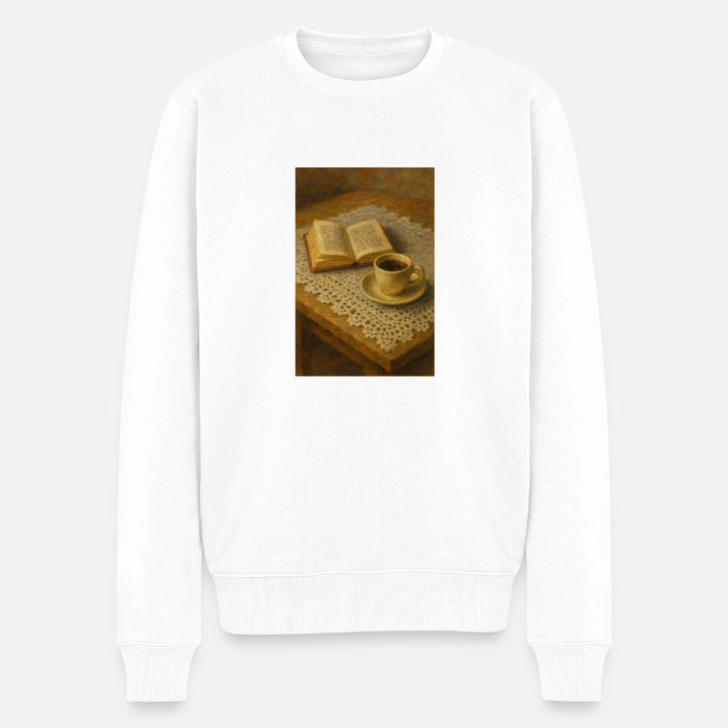 Buch und Kaffee - Männer Premium Bio Pullover - Weiß